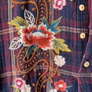Johnny Was Esmeralda Embroidered Plaid Tunic M EUC